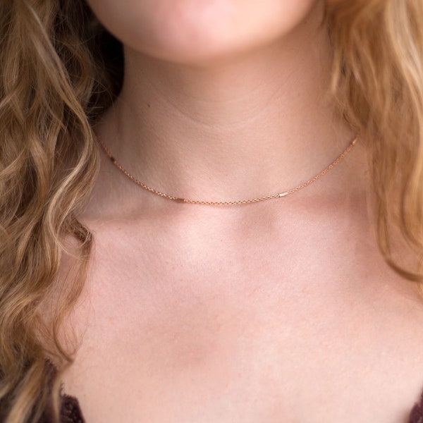 Simple Modern Layering Necklace, Dainty Chain Choker, Delicate Minimal Jewelry, Everyday Thin Chain Necklace, Rose Gold Necklace, GCC