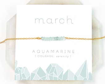 March Birthstone Necklace - Inspirational Aquamarine Crystal Bar Necklace,  Gemstone Gift, Dainty Necklace, Birthday Present, NK-DB