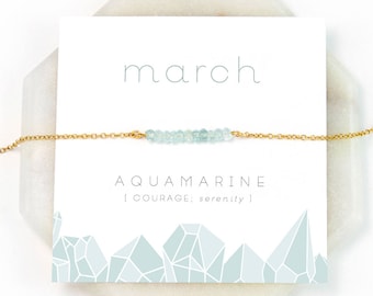 March Birthstone Necklace - Inspirational Aquamarine Crystal Bar Necklace,  Gemstone Gift, Dainty Necklace, Birthday Present, NK-DB