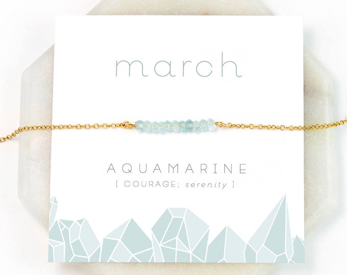 March Birthstone Necklace - Inspirational Aquamarine Crystal Bar Necklace,  Gemstone Gift, Dainty Necklace, Birthday Present, NK-DB