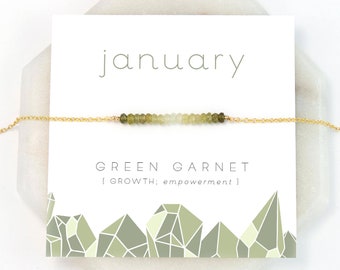 January Birthstone Necklace, Green Garnet Necklace Gold, Ombre Necklace, Raw Crystal Necklace, Inspirational Gift, Personalized Gift, NK-DB