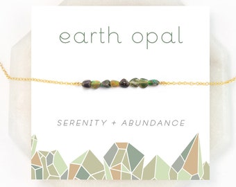 Natural Green Opal Beaded Necklace, October Birthstone Birthday Gift, Layering Bar Necklace, Fire Welo Green Opal, Serenity Abundance Gift