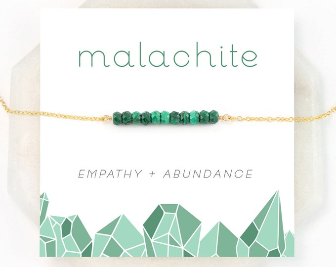 Genuine Malachite Bar Necklace, Minimalist Beaded Green Malachite Layering Necklace, Gemstone Bar Choker, Empathy Abundance Positivity Gift