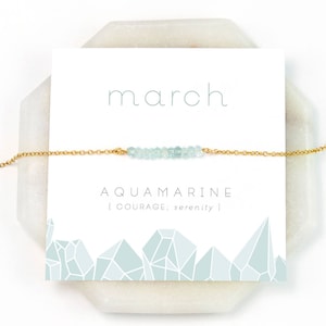 March Birthstone Necklace Inspirational Aquamarine Crystal Bar Necklace, Gemstone Gift, Dainty Necklace, Birthday Present, NK-DB image 1