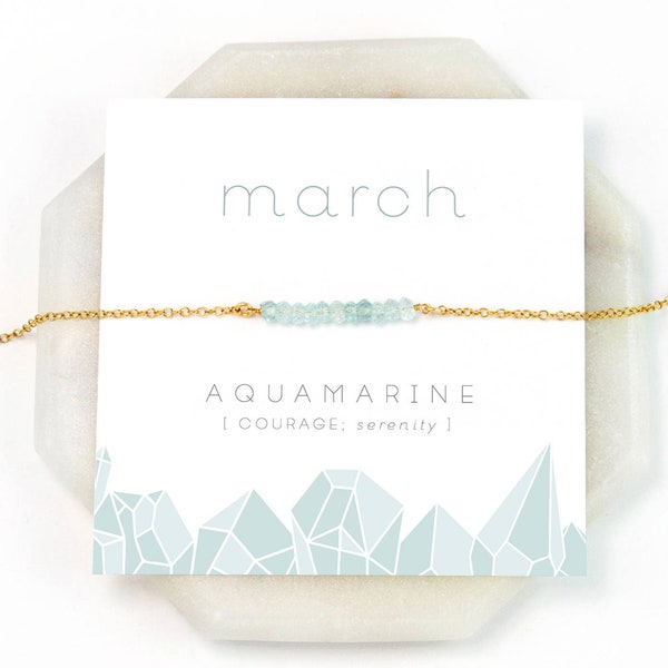 March Birthstone Necklace - Inspirational Aquamarine Crystal Bar Necklace,  Gemstone Gift, Dainty Necklace, Birthday Present, NK-DB