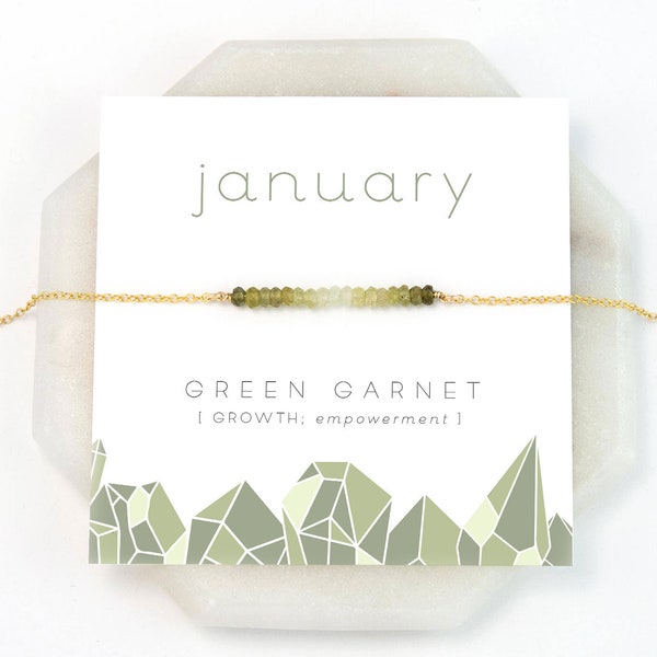 January Birthstone Necklace, Green Garnet Necklace Gold, Ombre Necklace, Raw Crystal Necklace, Inspirational Gift, Personalized Gift, NK-DB