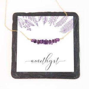 Raw Amethyst Gem Bar Necklace, February Birthstone Gift, Ultra Violet Semi-Precious Stone, Best Friend Gift, Layering Choker Gold Filled