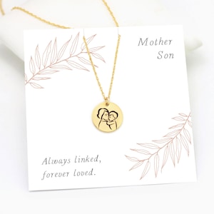 Gift for Mom from Son, Mother's Necklace, Keepsake Family Jewelry, Sentimental Gift, Simple Gold Engraved Pendant, Mother of the Groom Gift image 1