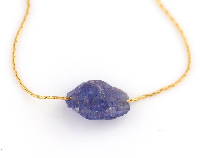 Minimalist Rough Crystal Tanzanite Necklace, December Birthstone, Raw Stone Necklace, Solitaire Crystals Jewelry, Meaningful Spiritual