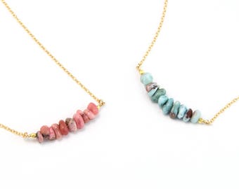 Natural Gem Bar Necklaces, Handmade Beaded Gemstone Choker, Layering Necklace Dainty Gold Silver Rose Gold Chain, Birthstone Gift Necklace