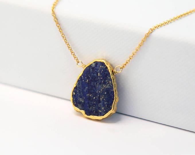 Lapis Lazuli Necklace, September Birthstone, Gemstone Slice Pendant Necklace, Layered Necklaces, Boho Jewelry, Birthday Gift, NK-VS