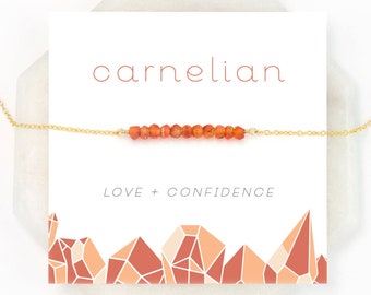 Genuine Carnelian Necklace, Love & Confidence Healing Crystal Necklace, Dainty Wire Wrapped Real Gemstone Bar Necklace, Everyday Layering