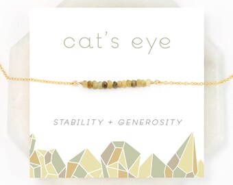 Unique Gemstone Bar Necklace, Cats Eye Stability Crystal Yoga Meditation Gift, Beaded Layering Choker, Natural Seed Bead Gold Silver Rose