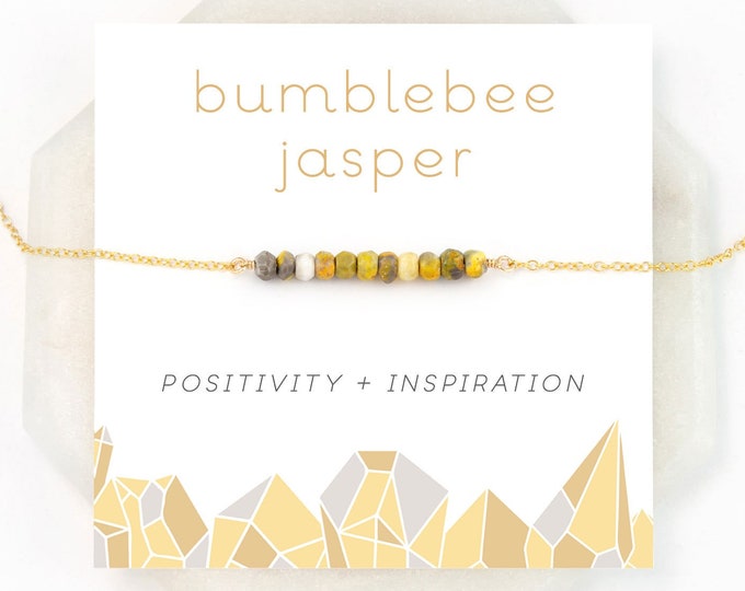 Yellow Bumblebee Jasper Necklace, Unique Gemstone Bar Choker, Bumble Bee Inspirational Positive Vibes  Crystal, Birthday Gift Teen