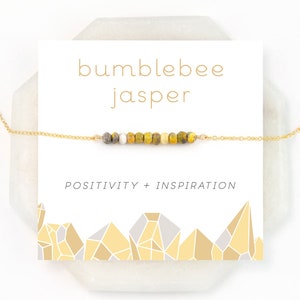 Yellow Bumblebee Jasper Necklace, Unique Gemstone Bar Choker, Bumble Bee Inspirational Positive Vibes  Crystal, Birthday Gift Teen