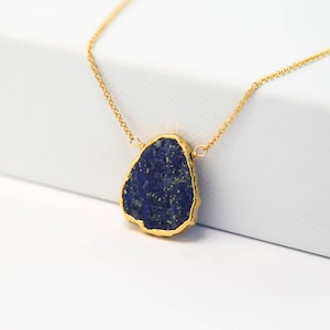 Lapis Lazuli Necklace, September Birthstone, Gemstone Slice Pendant Necklace, Layered Necklaces, Boho Jewelry, Birthday Gift, NK-VS image 1