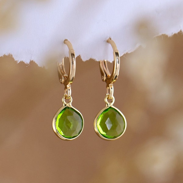 Peridot Charm Hoop Dangle Earrings, August birthstone earrings, charm hoops Earrings Set, gold hoop earrings, minimalist hoops, tiny charm