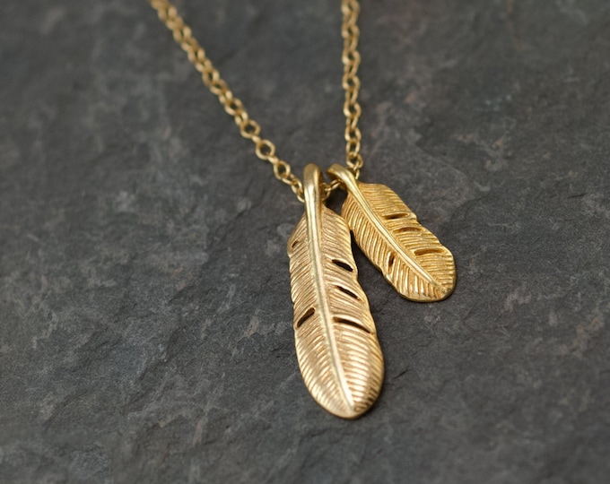 Dainty Feather Necklace, Simple Gold Feather Charm, Layering Necklace, Boho Necklace, Minimalist Jewelry, Birthday Gift for Her, 14k Gold