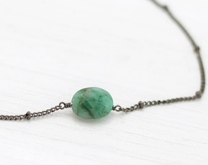 Genuine Raw Emerald Pendant Necklace, May Birthstone, Gemini Zodiac Gift, Natural Raw Gemstone, Gift for Girlfriend, Small Emerald Choker