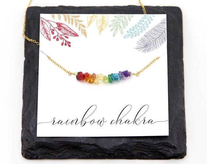Rainbow Chakra Necklace,  Raw Crystal Gift, Gemstone Choker Gold, Pride Jewelry, 7 Chakras Balancing Love Necklace, Yogi Statement