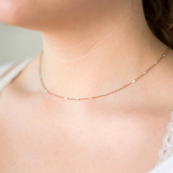 Dainty Rose Gold Choker, Mixed Metals Necklace, Layering Chains, Boho Satellite Chain Choker, Everyday Silver Necklace, Minimalist Chains