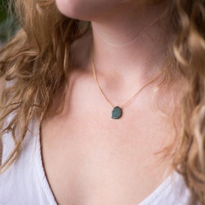 Raw Emerald Slice Necklace, May Birthstone Gift, Dainty Gold Filled Chain, Genuine Gemstone Pendant, Boho Layering Necklace, Minimalist Gift