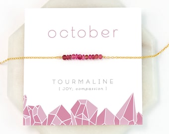 October Birthstone Necklace, Pink Tourmaline Bar Necklace, Tiny Stone Necklace, Pink Gemstone, Rose Gold Choker,  Jewelry, NK-DB