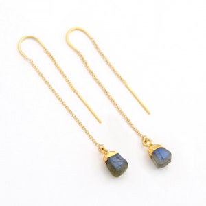 Rough Labradorite Threaders, Dainty Ear Thread Earrings, Labradorite Earrings Silver, Festival Jewelry, Tiny Crystals,  Stones, TH-N