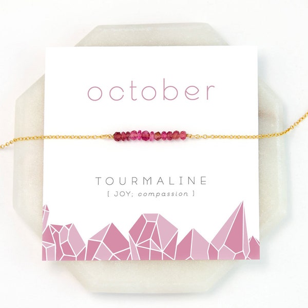 October Birthstone Necklace, Pink Tourmaline Bar Necklace, Tiny Stone Necklace, Pink Gemstone, Rose Gold Choker,  Jewelry, NK-DB