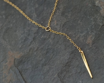 Gold Lariat Necklace, Spike Necklace, Drop Y Necklace, Needle Jewelry, Layering Necklace, Minimalist Jewelry, Delicate Modern Necklace, Gift