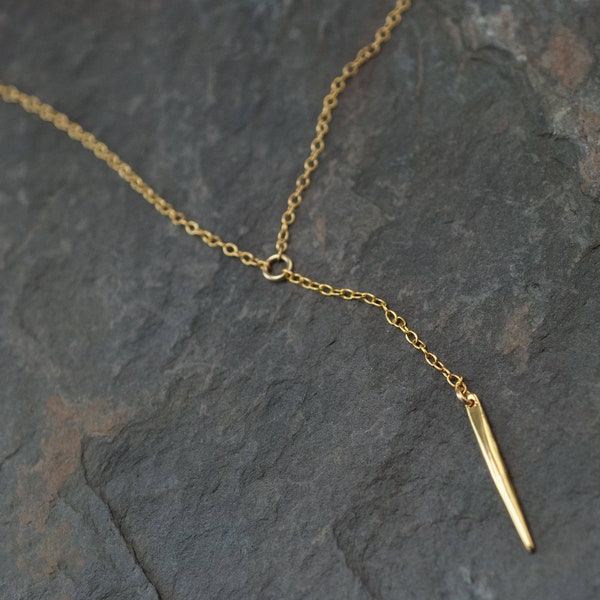 Gold Lariat Necklace, Spike Necklace, Drop Y Necklace, Needle Jewelry, Layering Necklace, Minimalist Jewelry, Delicate Modern Necklace, Gift