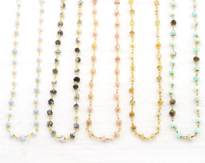 Natural Beaded Opal Chains, Wire Wrapped Gemstone Crystal Necklace, Colorful Beaded Layering Choker, Birthstone Jewelry Gift, Blue Opal Gold