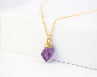Raw Purple Amethyst Necklace, 14k Gold Filled February Birthstone Necklace, Rough Crystal Necklace, Delicate Gemstone, Gift for Friend, NK-N