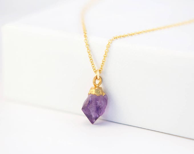 Raw Purple Amethyst Necklace, 14k Gold Filled February Birthstone Necklace, Rough Crystal Necklace, Delicate Gemstone, Gift for Friend, NK-N