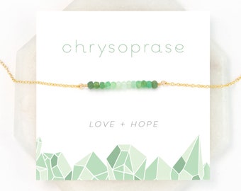 Love Necklace, Delicate  Crystal Necklace, Chrysoprase Gemstone Bar, Bridesmaid Gift, Meaningful Gift, Rose Gold Fill Sterling Silver