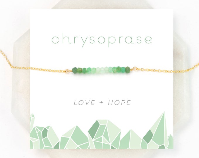 Love Necklace, Delicate  Crystal Necklace, Chrysoprase Gemstone Bar, Bridesmaid Gift, Meaningful Gift, Rose Gold Fill Sterling Silver