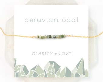 Green Opal Necklace, Sage Green Necklace, Unique Gemstone Gift, Dainty Bar Necklace, BFF Gifts, Gemstone Choker, Peruvian Opal, Boho Gift