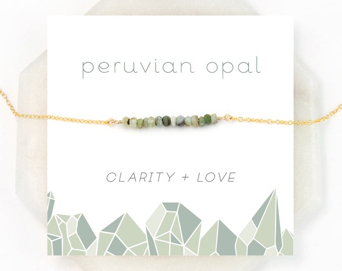 Green Opal Necklace, Sage Green Necklace,  Gemstone Gift, Dainty Bar Necklace, BFF Gifts, Gemstone Choker, Peruvian Opal, Boho Gift