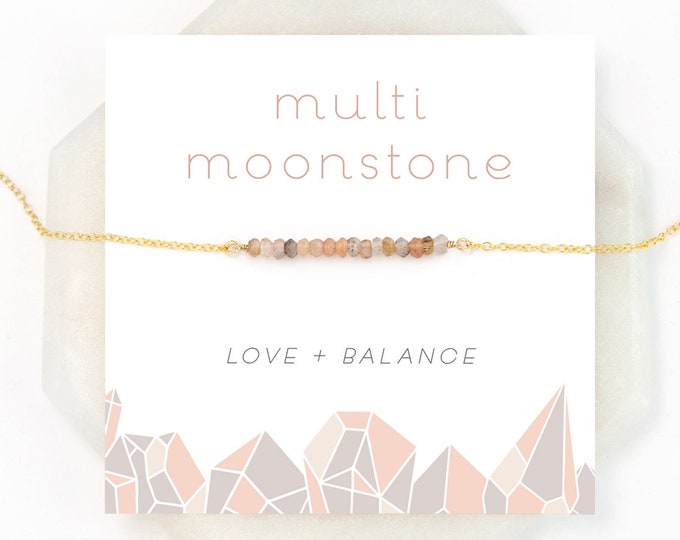 Multicolor Moonstone Necklace, Natural Beaded Gemstone Layering Chain, Love Balance Crystal Necklace, Dainty Everyday Choker, June Birthday