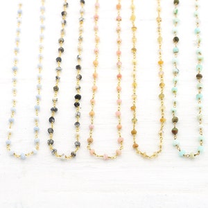 Natural Beaded Opal Chains, Wire Wrapped Gemstone Crystal Necklace, Colorful Beaded Layering Choker, Birthstone Jewelry Gift, Blue Opal Gold