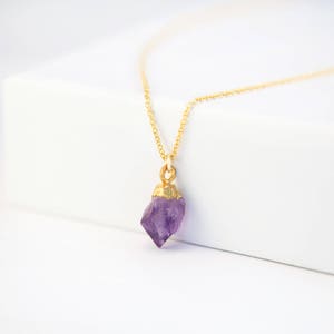 Raw Purple Amethyst Necklace, 14k Gold Filled February Birthstone Necklace, Rough Crystal Necklace, Delicate Gemstone, Gift for Friend, NK-N