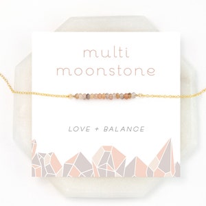 Multicolor Moonstone Necklace, Natural Beaded Gemstone Layering Chain, Love Balance Crystal Necklace, Dainty Everyday Choker, June Birthday