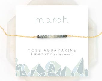 Moss Aquamarine Ombre Necklace, March Birthstone Necklace, Gemstone Bar Necklace, Personalized Birthday Gift, Inspirational Jewelry, NK-DB