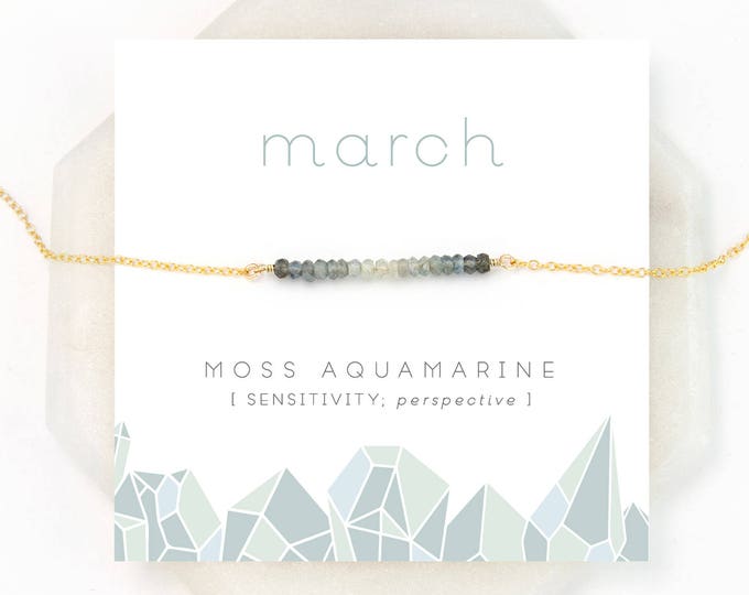 Moss Aquamarine Ombre Necklace, March Birthstone Necklace, Gemstone Bar Necklace, Personalized Birthday Gift, Inspirational Jewelry, NK-DB