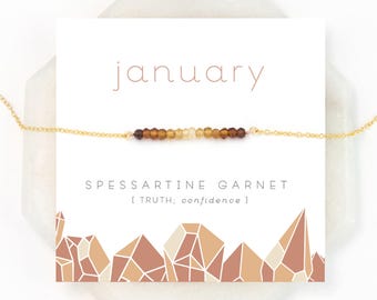 January Birthstone Necklace, Spessartine Garnet Ombre Necklace, Orange Garnet Bar Necklace,  Crystals, Layering Necklace, NK-DB
