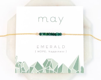 May Birthstone Necklace, Emerald Necklace Gold, Raw Stone Necklace, Personalized Bar Necklace, Gift for Girlfriend, Stocking Stuffer, Simple