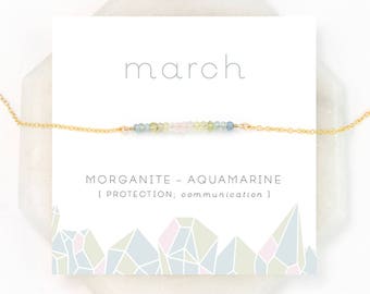 Natural Aquamarine Ombre Necklace, Morganite Necklace, March Birthstone Gift, Multi Aquamarine Gemstone Bar, Multicolor Necklace, NK-DB