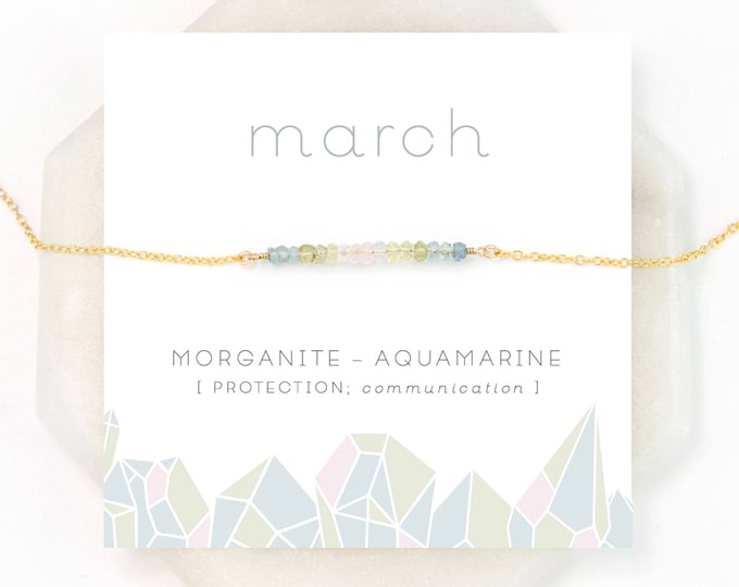 Natural Aquamarine Ombre Necklace, Morganite Necklace, March Birthstone Gift, Multi Aquamarine Gemstone Bar, Multicolor Necklace, NK-DB