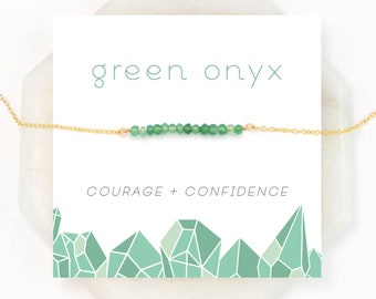 Dainty Green Onyx Necklace, Courage & Confidence Crystal Jewelry, Green Gemstone Necklace, Beaded Stone Choker, Best Friend Christmas Gift