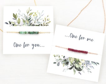 Gift Sister, Set of 2 Friend Necklaces, BFF Birthday Gift, Dainty Gem Bar, Matching Birthstone Necklaces, Mother Daughter Necklace